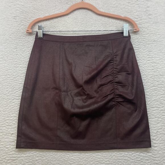 Free People Skirt Womens Small Red Rumi Ruched Faux Vegan Leather Mini Stretch - Picture 1 of 9